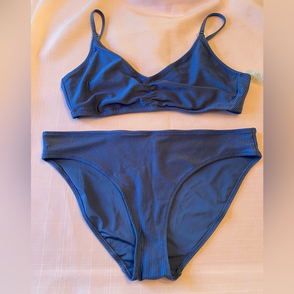 NWT set AERIE RIBBED SHINE BLUE BIKINI TOP & RIBBED SHINE BIKINI BOTTOM